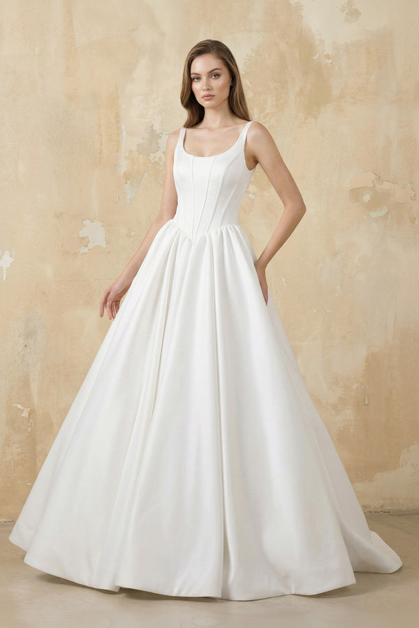A-Line Satin Ball Gown with Bow in White – Dress by KissProm | Available at KissProm
