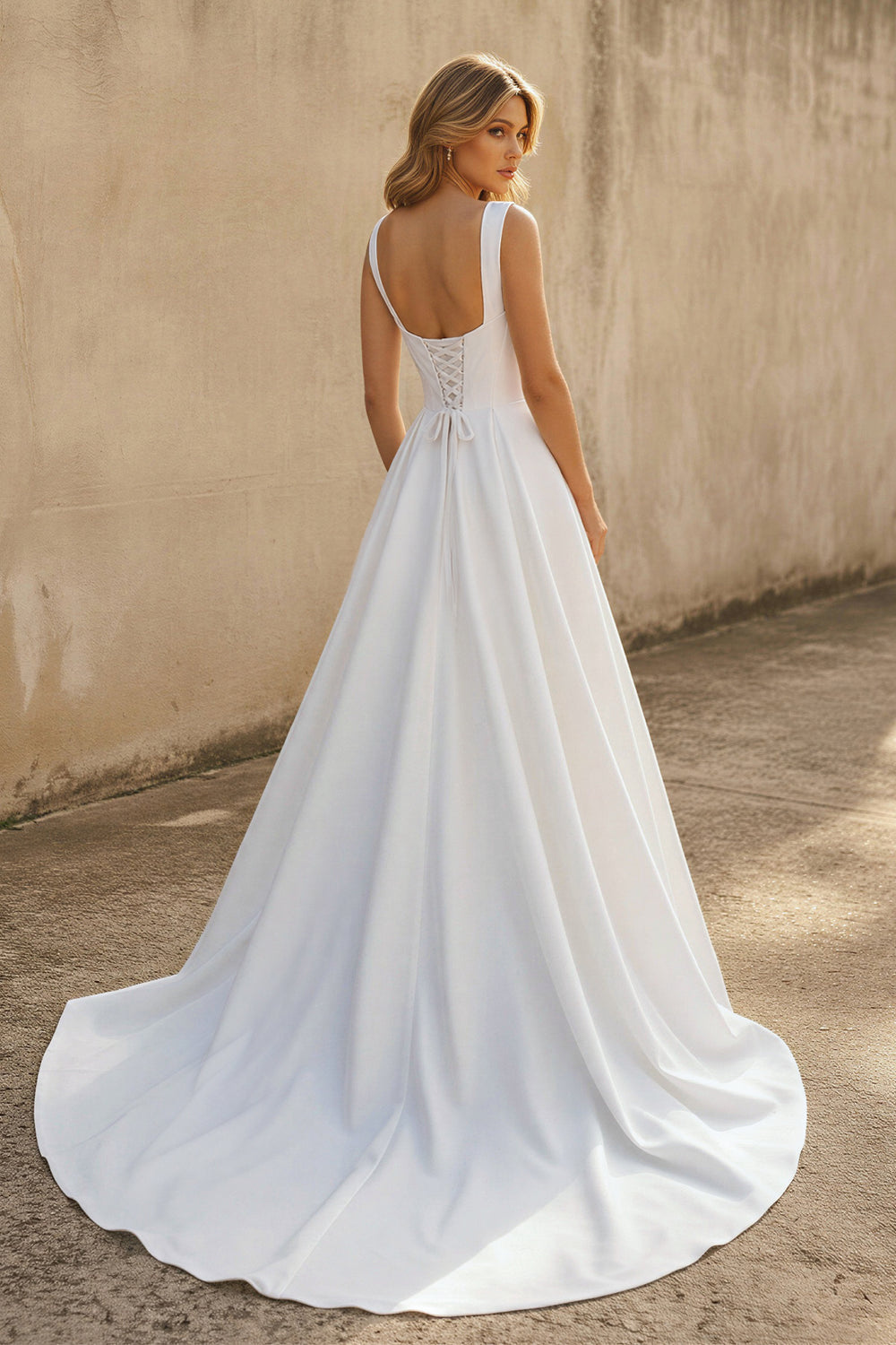 Ginevra | A-line Off-the-Shoulder Sleeveless Satin Simple Bride Wedding Dress
