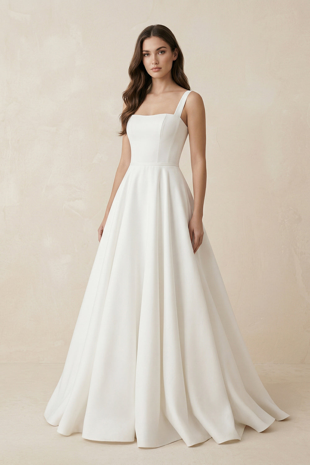 Simple A-Line Square Neck Satin Wedding Dress – Wedding Dresses by KissProm | Available at KissProm