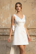 Karelia | A - Line Satin V - Neck Short Wedding Dress with Large Bow  – Wedding Dresses by KissProm | Available at KissProm
