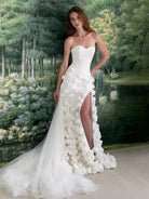 KissProm-A Line Sexy Sweetheart Sleeveless White Slit Flowers Prom Dress