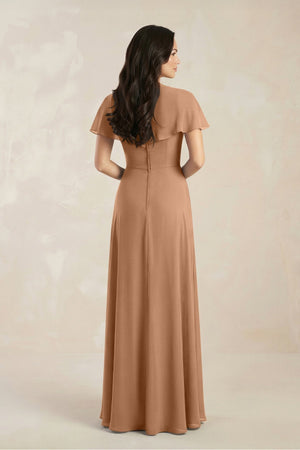 A - Line Short Sleeve Chiffon V - Neck Bridesmaid Dress in Bronzer - KissProm Bridesmaid Dresses