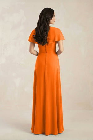 A - Line Short Sleeve Chiffon V - Neck Bridesmaid Dress in Cinnamon - KissProm Bridesmaid Dresses