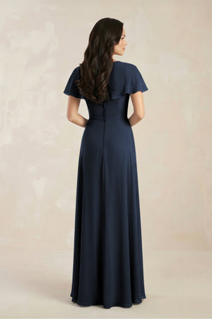 A - Line Short Sleeve Chiffon V - Neck Bridesmaid Dress in Dark Navy - KissProm Bridesmaid Dresses