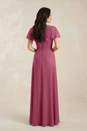 A - Line Short Sleeve Chiffon V - Neck Bridesmaid Dress in Desert Rose - KissProm Bridesmaid Dresses