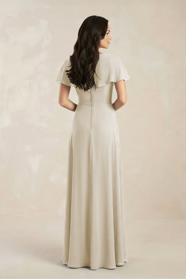 A - Line Short Sleeve Chiffon V - Neck Bridesmaid Dress in Dove Gray - KissProm Bridesmaid Dresses