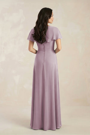A - Line Short Sleeve Chiffon V - Neck Bridesmaid Dress in Dusk - KissProm Bridesmaid Dresses