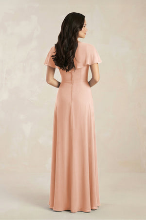 A - Line Short Sleeve Chiffon V - Neck Bridesmaid Dress in English Rose - KissProm Bridesmaid Dresses