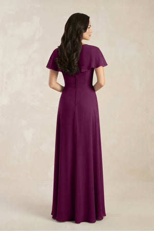 A - Line Short Sleeve Chiffon V - Neck Bridesmaid Dress in Fig - KissProm Bridesmaid Dresses