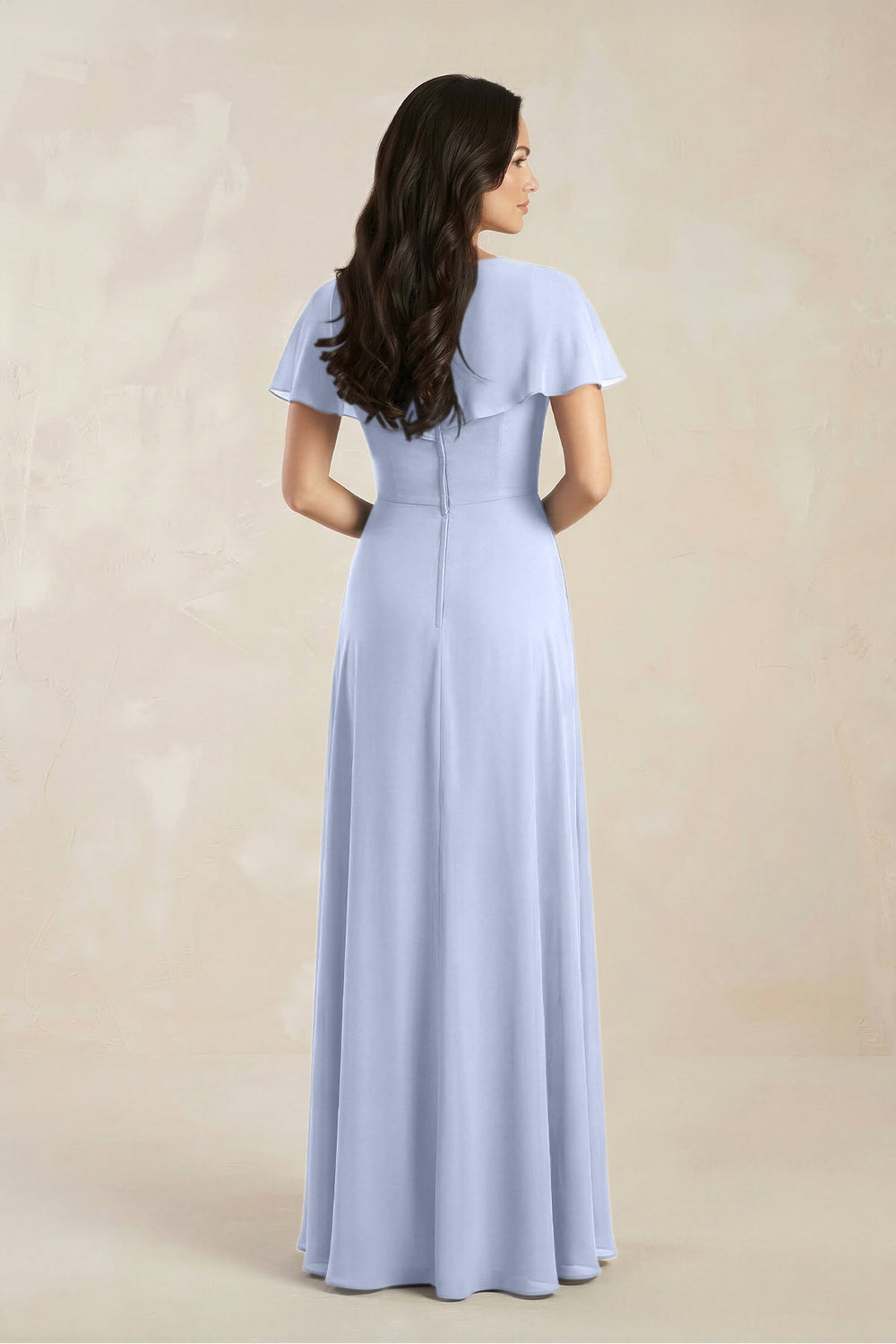 A - Line Short Sleeve Chiffon V - Neck Bridesmaid Dress in Ice - KissProm Bridesmaid Dresses