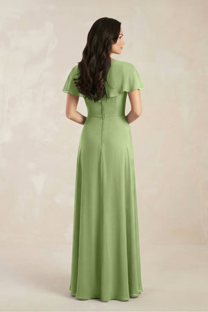 A - Line Short Sleeve Chiffon V - Neck Bridesmaid Dress in Matcha - KissProm Bridesmaid Dresses