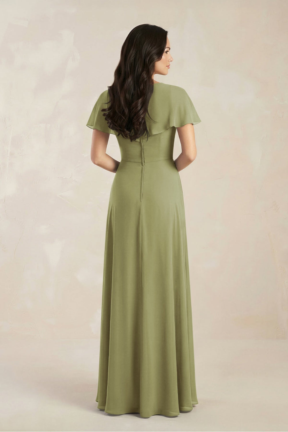 A - Line Short Sleeve Chiffon V - Neck Bridesmaid Dress in Moss Green - KissProm Bridesmaid Dresses