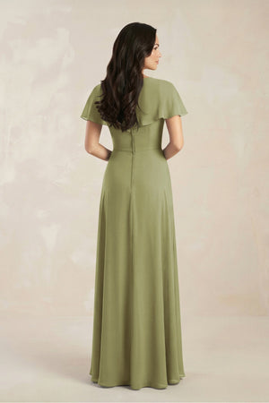A - Line Short Sleeve Chiffon V - Neck Bridesmaid Dress in Moss Green - KissProm Bridesmaid Dresses