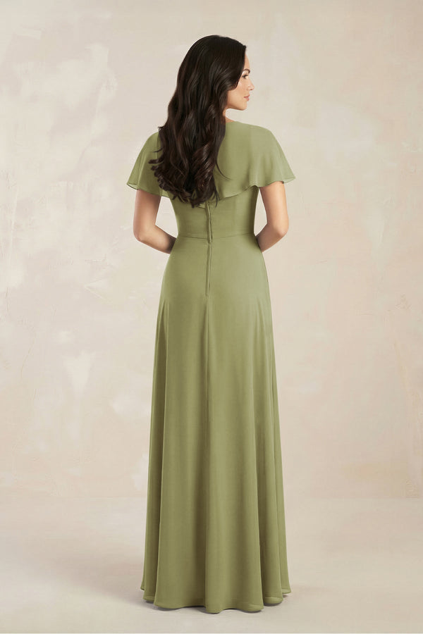 A - Line Short Sleeve Chiffon V - Neck Bridesmaid Dress in Moss Green - KissProm Bridesmaid Dresses