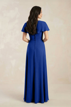 A - Line Short Sleeve Chiffon V - Neck Bridesmaid Dress in Royal Blue - KissProm Bridesmaid Dresses