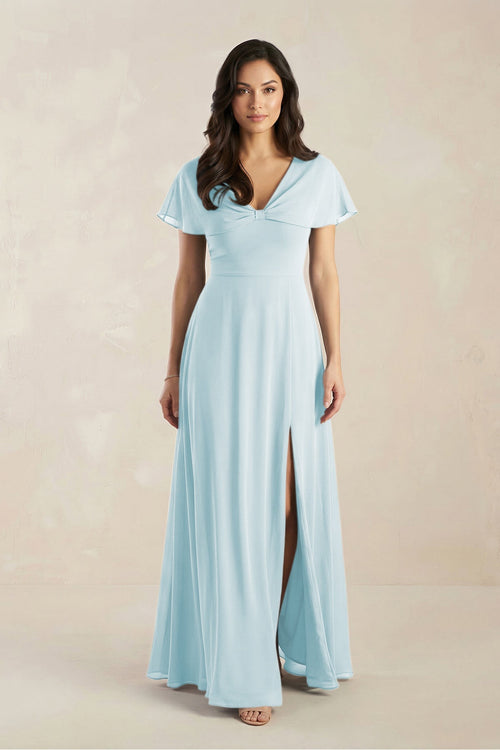 pale blue short sleeve dress Light Blue Short Sleeve Asymmetric Satin Dress – shopaleena