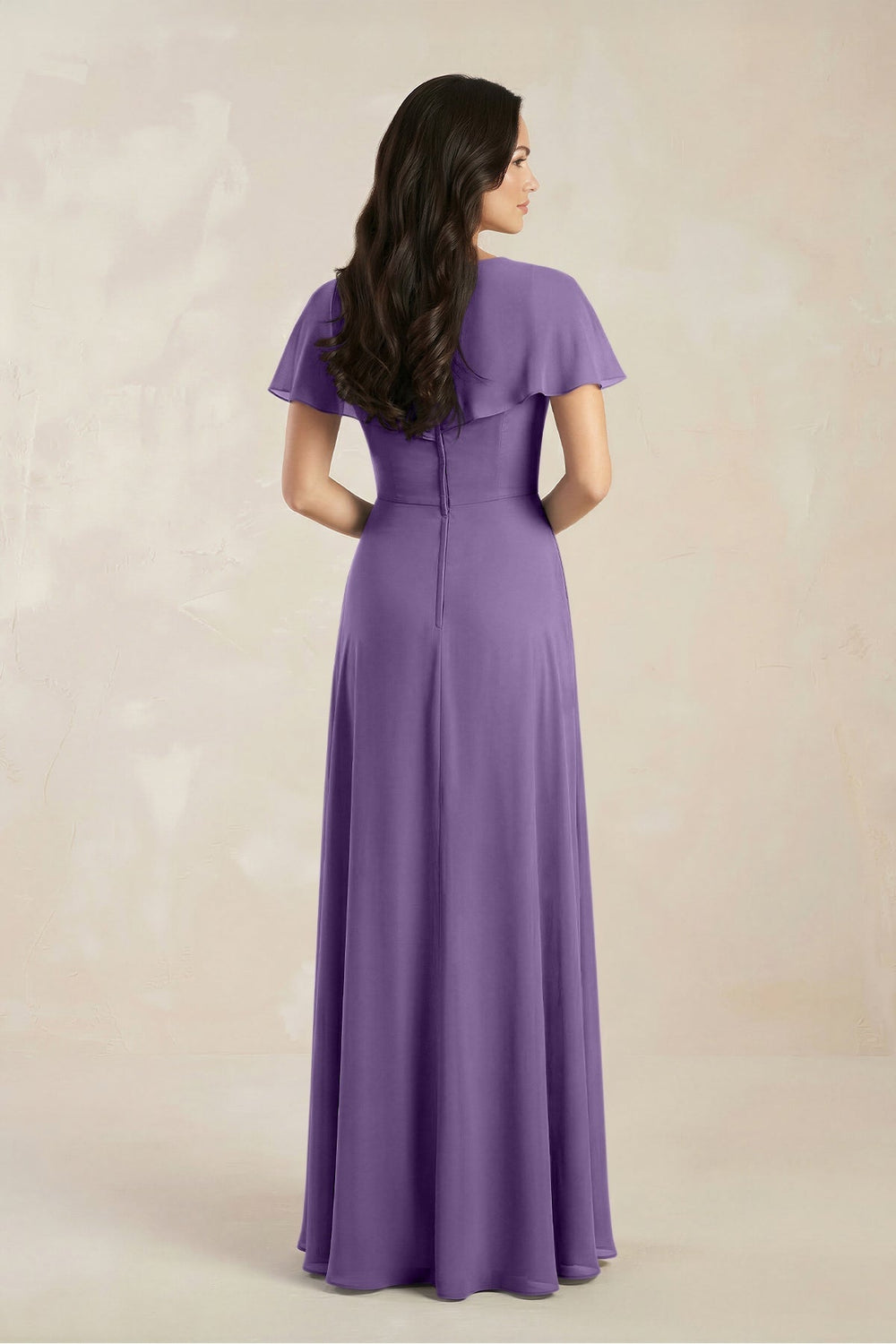 A - Line Short Sleeve Chiffon V - Neck Bridesmaid Dress in Tahiti - KissProm Bridesmaid Dresses