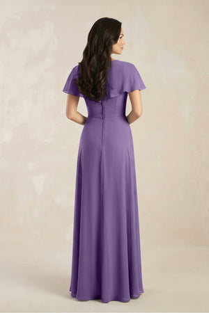 A - Line Short Sleeve Chiffon V - Neck Bridesmaid Dress in Tahiti - KissProm Bridesmaid Dresses