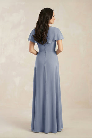 A - Line Short Sleeve Chiffon V - Neck Bridesmaid Dress in Twilight - KissProm Bridesmaid Dresses