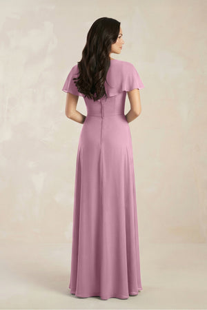 A - Line Short Sleeve Chiffon V - Neck Bridesmaid Dress in Vintage Mauve - KissProm Bridesmaid Dresses