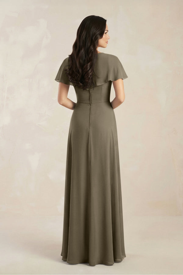 A - Line Short Sleeve Chiffon V - Neck Bridesmaid Dress in Willow Green - KissProm Bridesmaid Dresses