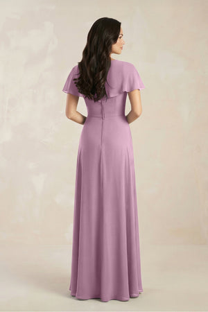 A - Line Short Sleeve Chiffon V - Neck Bridesmaid Dress in Wisteria - KissProm Bridesmaid Dresses