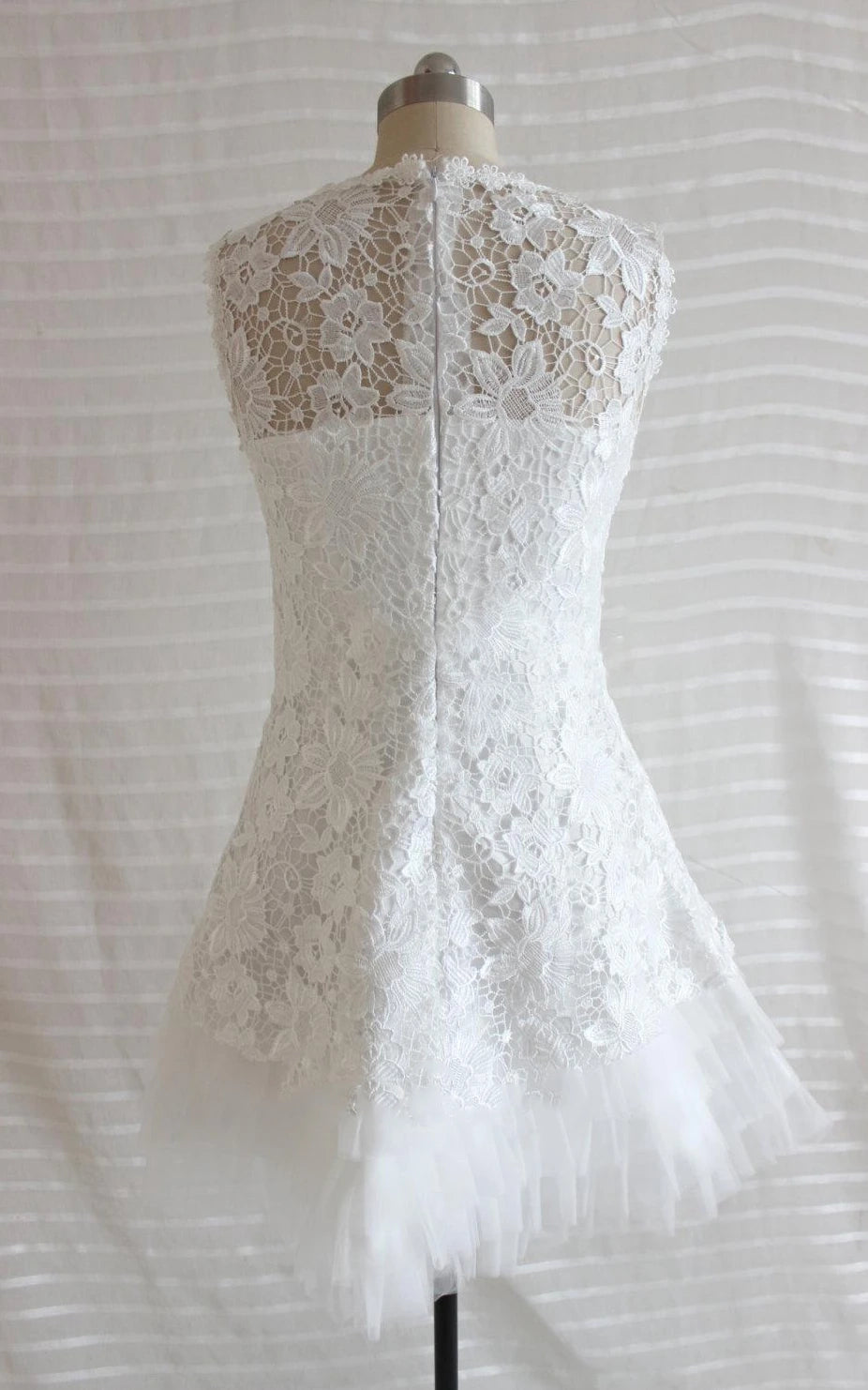 A-Line Short Tulle Lace Satin Weddig Dress