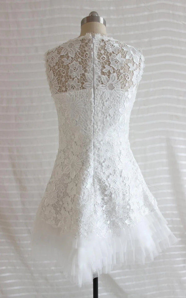 A-Line Short Tulle Lace Satin Weddig Dress