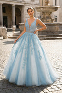 A Line Black V Neck Lace Long Prom Dress - KissProm