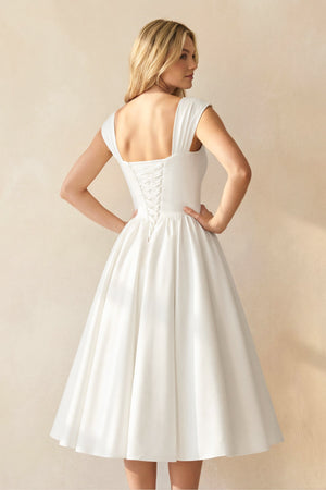 A-Line Sleeveless Lace-Up Back Satin Wedding Dress – Dress by KissProm | Available at KissProm