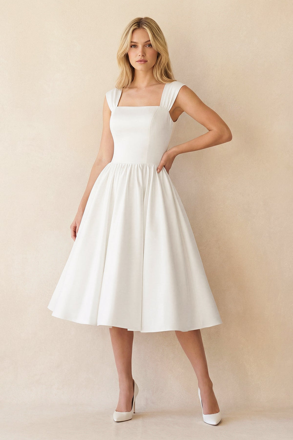 A-Line Sleeveless Lace-Up Back Satin Wedding Dress – Dress by KissProm | Available at KissProm