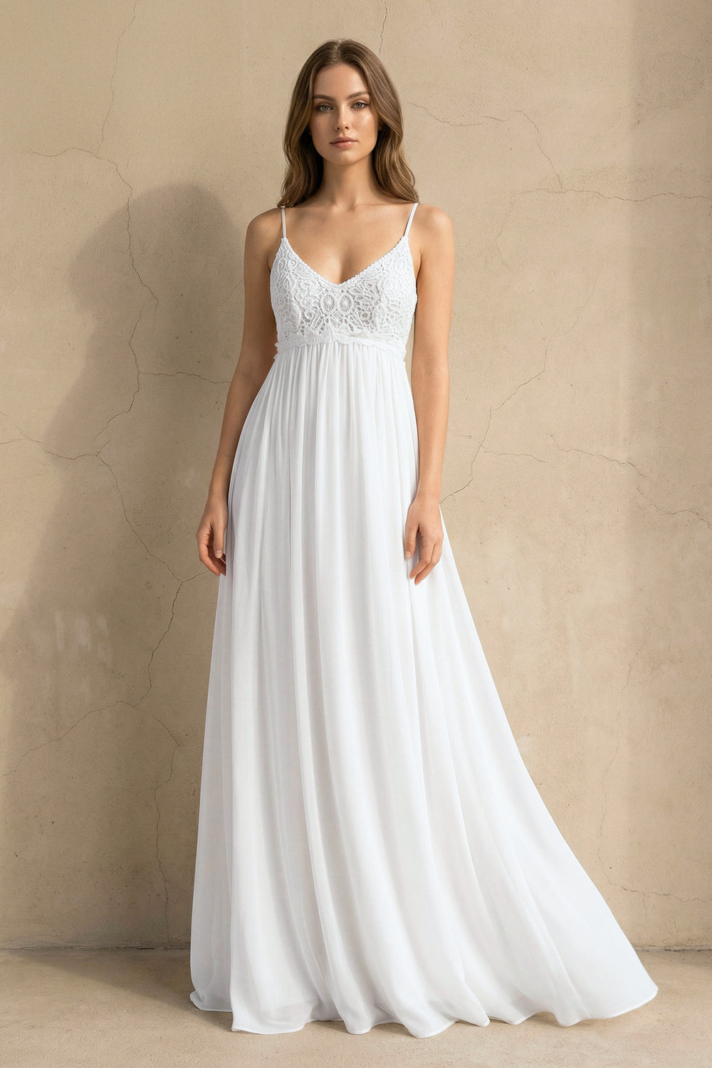 A Line Spaghetti Chiffon Lace Floor-length Sleeveless Wedding Dress– Wedding Dresses by KissProm | Available at KissProm