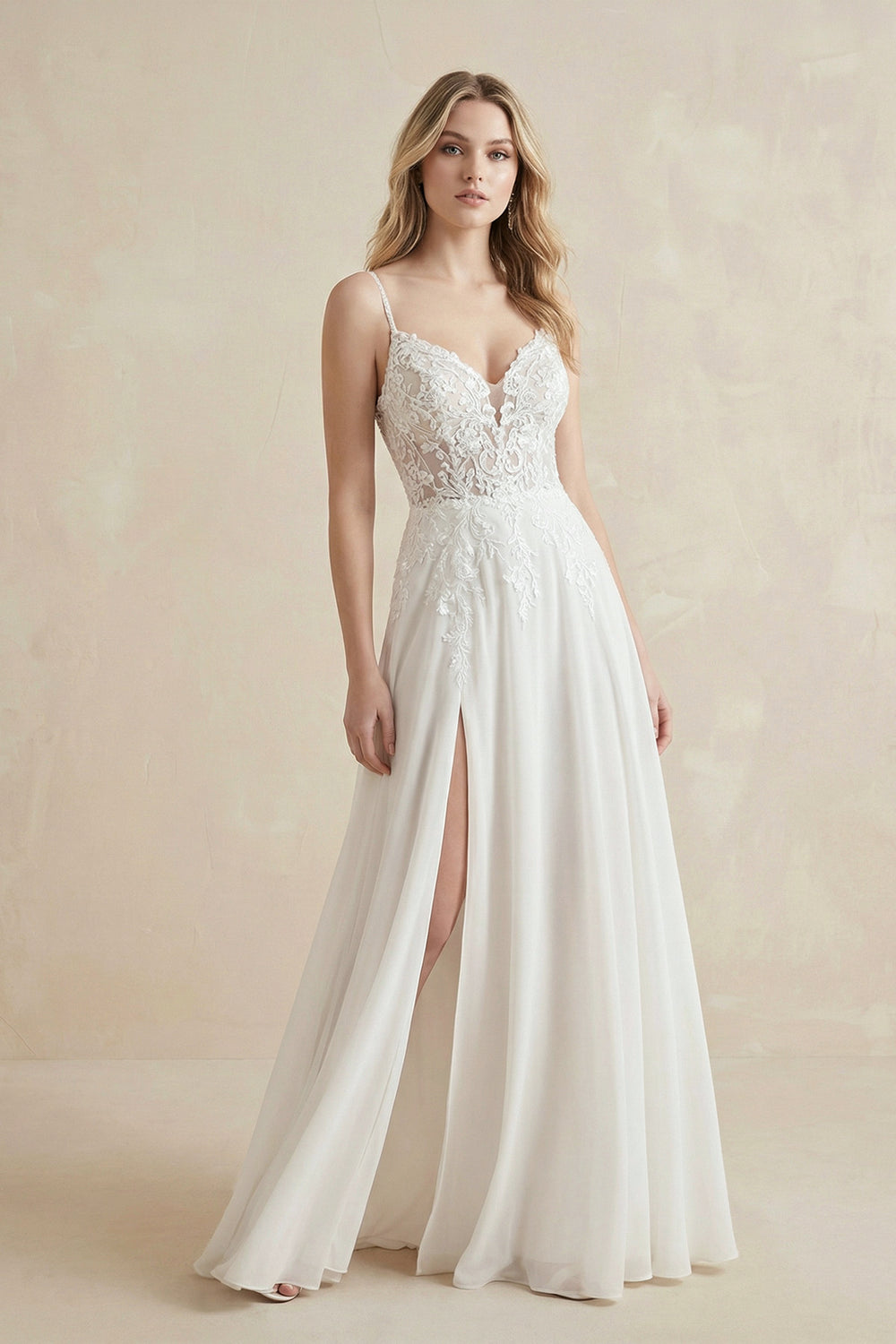 A-Line Spaghetti Chiffon Wedding Dress Simple Bohemian Elegant Summer A-Line Spaghetti Chiffon Wedding Dress Simple Bohemian Elegant Summer