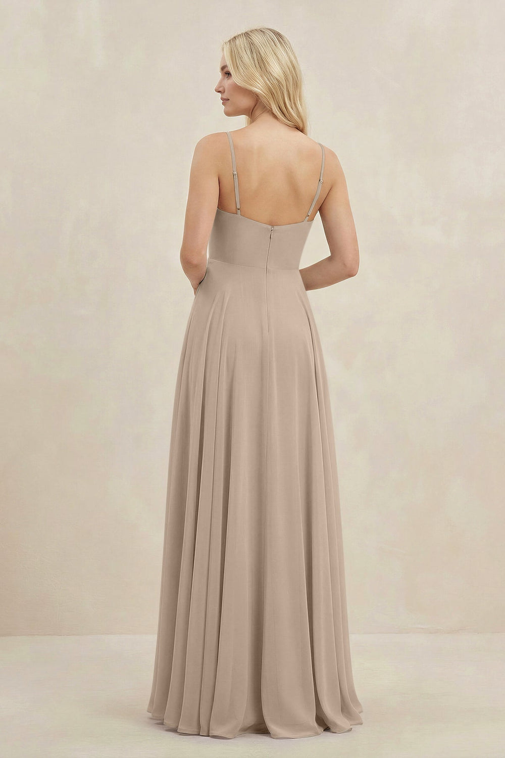 A-Line Spaghetti Strap Chiffon Bridesmaid Dress in Almond - KissProm BRIDESMAID DRESSES