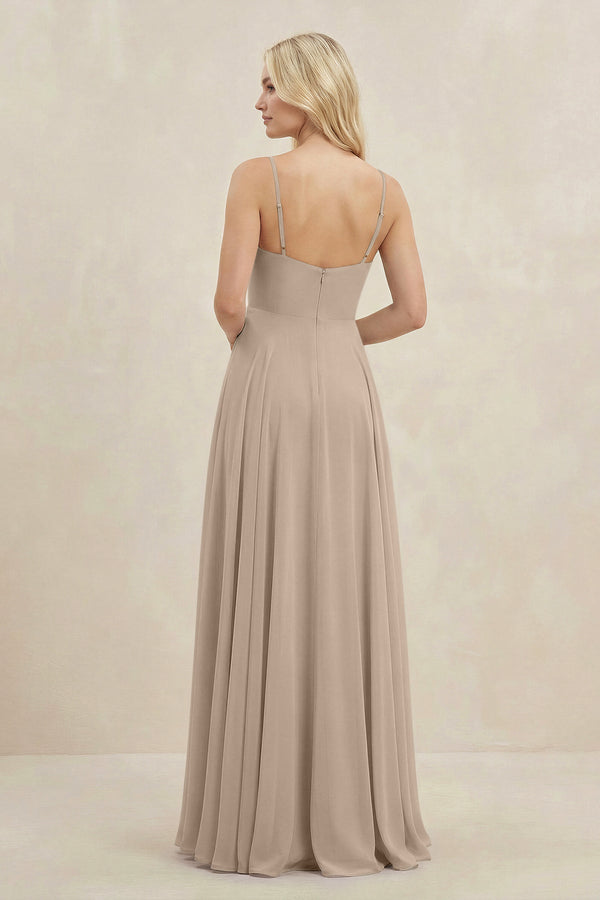 A-Line Spaghetti Strap Chiffon Bridesmaid Dress in Almond - KissProm BRIDESMAID DRESSES