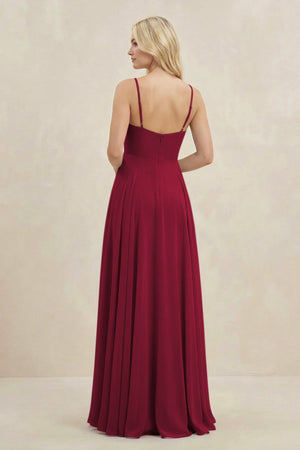 A-Line Spaghetti Strap Chiffon Bridesmaid Dress in Berry - KissProm BRIDESMAID DRESSES