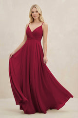A-Line Spaghetti Strap Chiffon Bridesmaid Dress in Berry - KissProm BRIDESMAID DRESSES