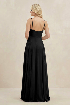 A-Line Spaghetti Strap Chiffon Bridesmaid Dress in Black - KissProm BRIDESMAID DRESSES