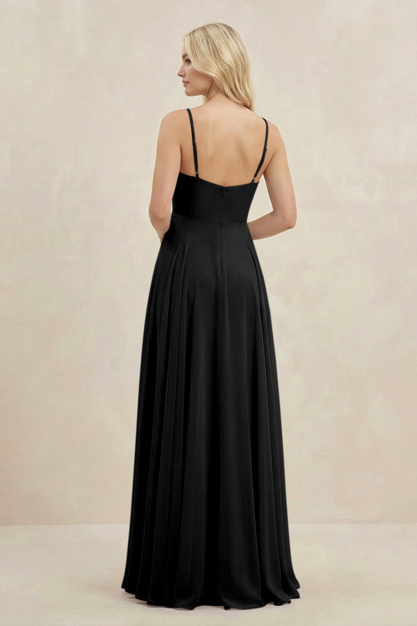 A-Line Spaghetti Strap Chiffon Bridesmaid Dress in Black - KissProm BRIDESMAID DRESSES