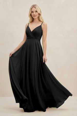 A-Line Spaghetti Strap Chiffon Bridesmaid Dress in Black - KissProm BRIDESMAID DRESSES