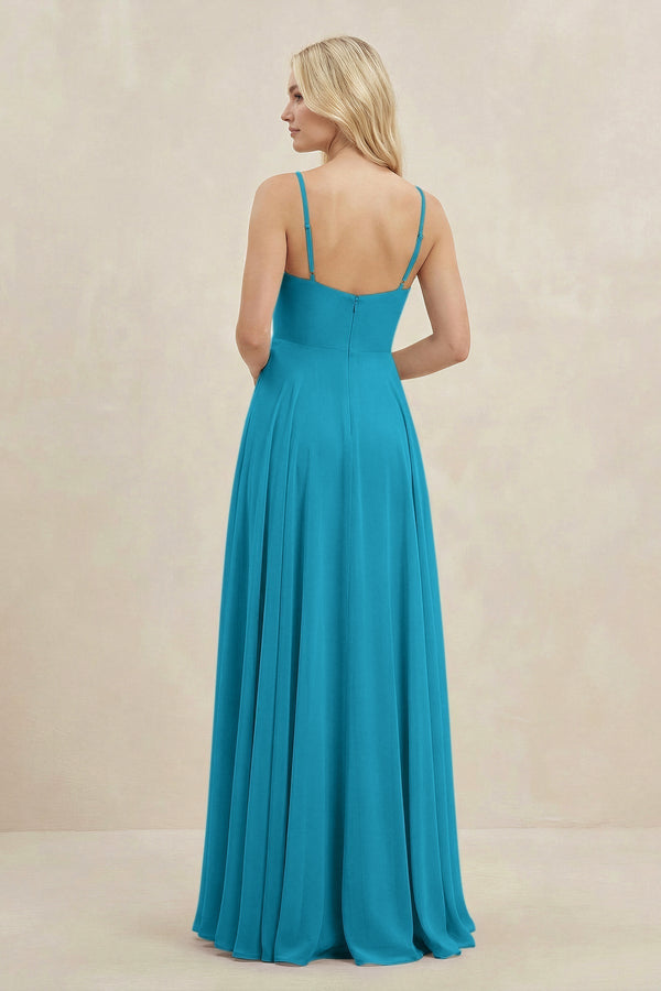 A-Line Spaghetti Strap Chiffon Bridesmaid Dress in Blue Jay - KissProm BRIDESMAID DRESSES
