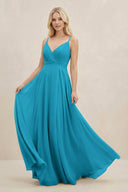 A-Line Spaghetti Strap Chiffon Bridesmaid Dress in Blue Jay - KissProm BRIDESMAID DRESSES