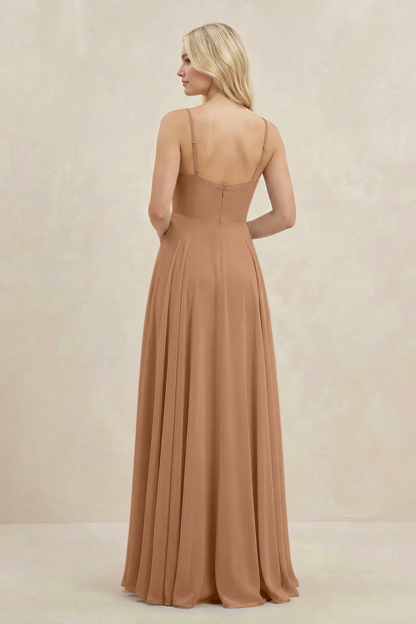 A-Line Spaghetti Strap Chiffon Bridesmaid Dress in Bronzer - KissProm BRIDESMAID DRESSES