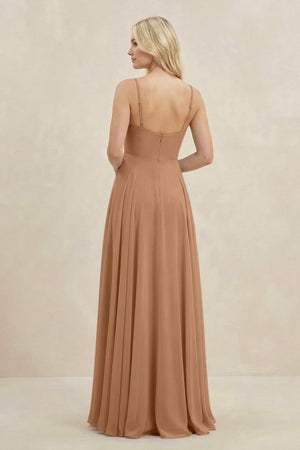 A-Line Spaghetti Strap Chiffon Bridesmaid Dress in Bronzer - KissProm BRIDESMAID DRESSES
