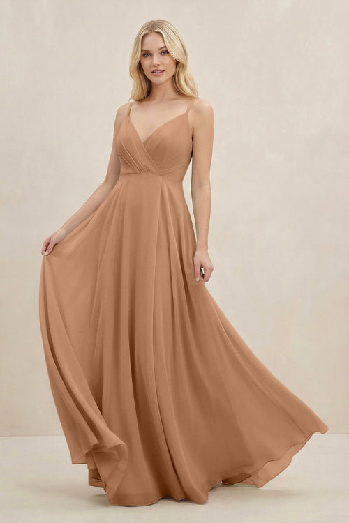A-Line Spaghetti Strap Chiffon Bridesmaid Dress in Bronzer - KissProm BRIDESMAID DRESSES
