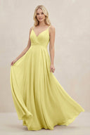 A-Line Spaghetti Strap Chiffon Bridesmaid Dress in Buttercup - KissProm BRIDESMAID DRESSES