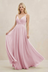 A-Line Spaghetti Strap Chiffon Bridesmaid Dress in Candy Pink - KissProm BRIDESMAID DRESSES