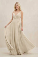 A-Line Spaghetti Strap Chiffon Bridesmaid Dress in Champagne - KissProm BRIDESMAID DRESSES