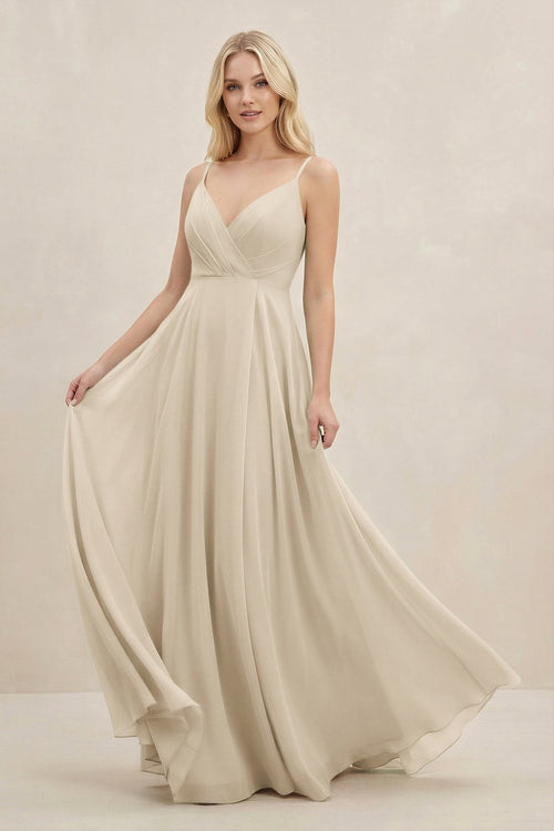 A-Line Spaghetti Strap Chiffon Bridesmaid Dress in Champagne - KissProm BRIDESMAID DRESSES