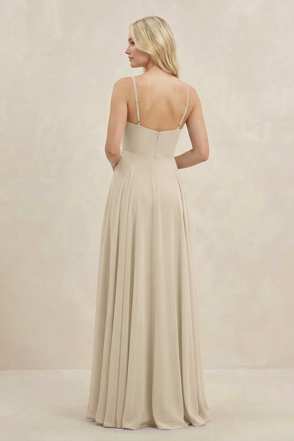 A-Line Spaghetti Strap Chiffon Bridesmaid Dress in Champagne - KissProm BRIDESMAID DRESSES